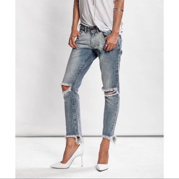 One Teaspoon Blue Blossom Freebirds Skinny Jeans Distressed Frayed Hem Cotton - Picture 6 of 15